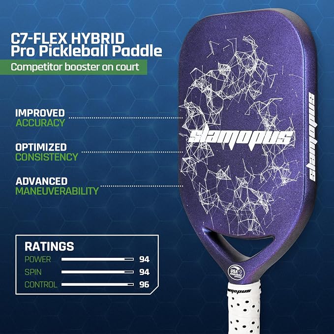 Pro Pickleball Paddle| T700 Carbon Fiber Pickleball Paddles with 16mm Polymer Honeycomb Core & Overgrips| Premium Pickle Ball Racket Enhanced Control & Spin & Power| USAPA Approved