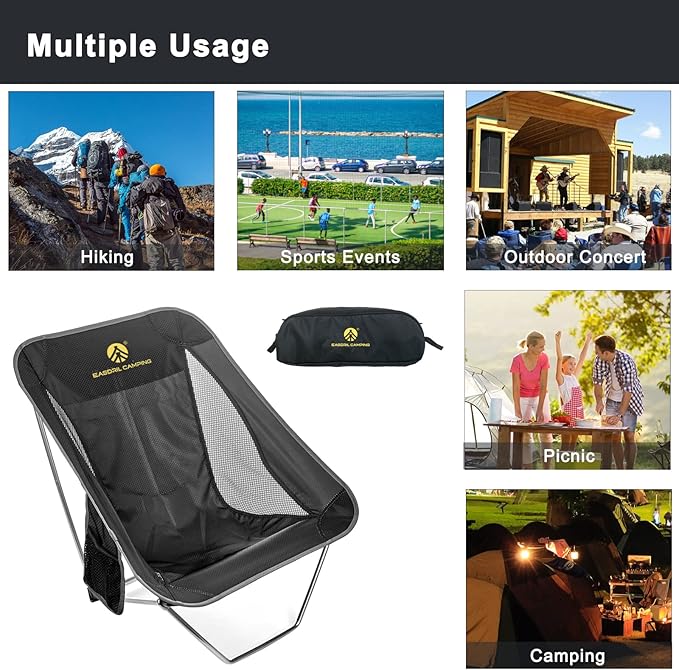 Ultralight Folding Camping Chair Low Lightweight Foldable Camp Chairs with Carry Bag for Hiking, Backpacking, Picnic, Outdoor Concert, Sports Events, Beach