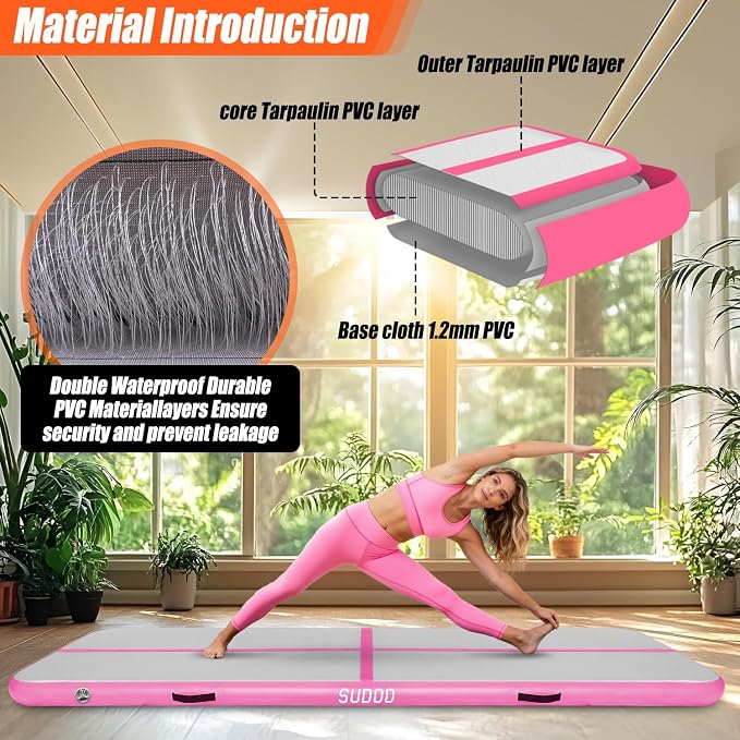 SUDOO Gymnastics Air Mat 10ft/13ft/16ft Inflatable Air Tumble Track Mat 4" Thick Tumbling Mat With Pump or No Pump for Training Tumble Yoga Cheerleading Parkour Beach Water Activities Home Use