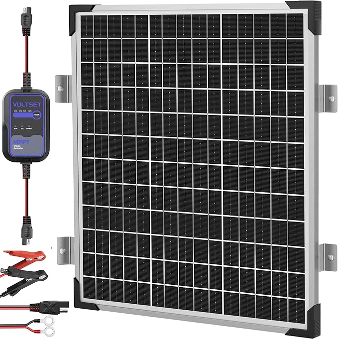 Voltset Solar Panel Kit 50W 12V with MPPT Controller, Solar Battery Trickle Charger Maintainer, Waterproof Solar Panel with Adjustable Mount Bracket for Boat RV Motorcycle Marine