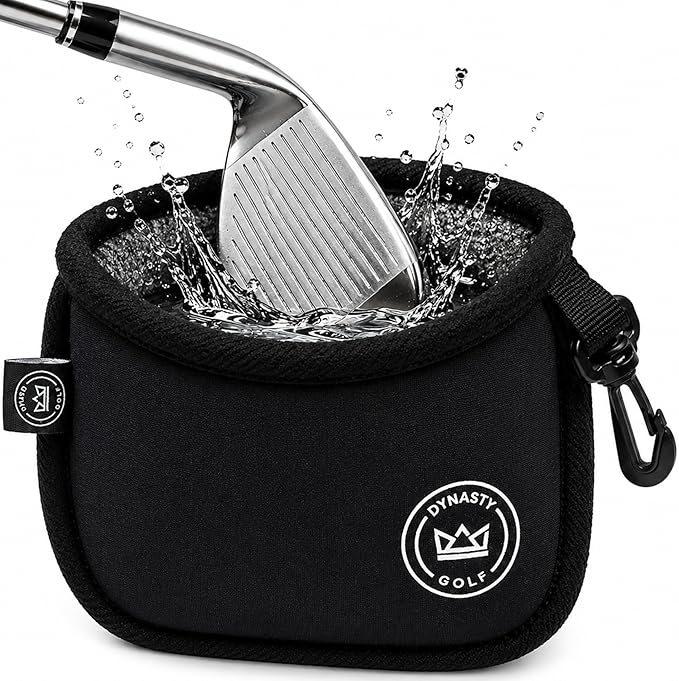 Golf Club and Ball Cleaner for Golf Bag, Clip-On Club and Ball Cleaner Pouch with Waffle Towel Interior, Wet Inside Dry Outside, Club and Ball Cleaner for Golf Bag Use On Course