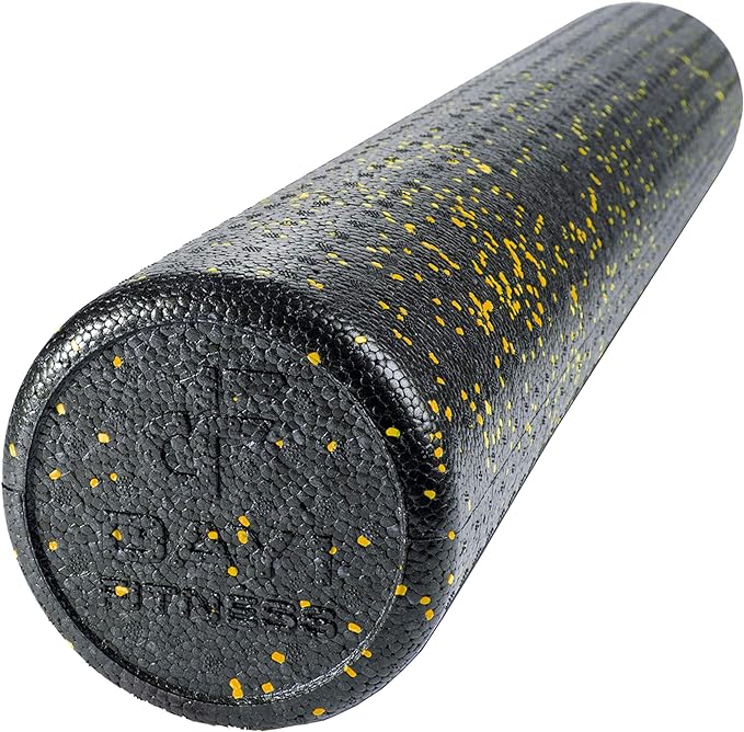Day 1 Fitness High Density Muscle Foam Rollers - Sports Massage Rollers for Stretching, Physical Therapy, Deep Tissue, Myofascial Release - Ideal for Exercise and Pain Relief - Speckled Yellow, 24”