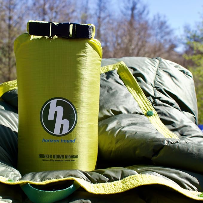 Horizon Hound Down Camping Blanket 650 Fill Power - Ultralight Backpacking Quilt (1lb 6oz) Warm & Water-Resistant 20D Nylon Shell for Outdoors, Camping, Hiking, Travel, & Stadium - Packable