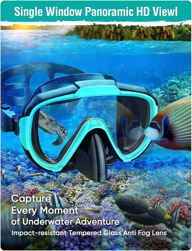 Seovediary Snorkel Set Adults Snorkeling Gear Anti-Fog Panoramic View Swim Mask Dry Top Snorkel Kit with Carry Bag for Snorkeling Scuba Diving Swimming Travel