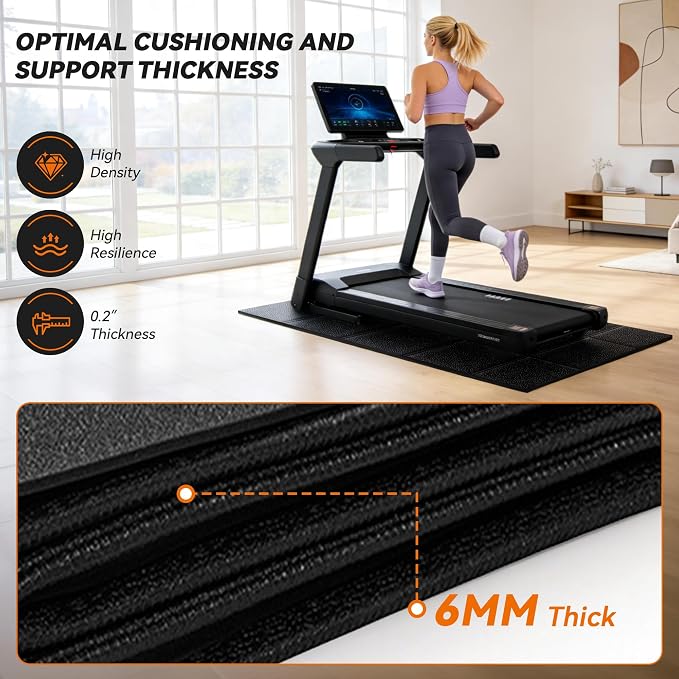 Treadmill Mat for Carpet &Hardwood Floors, 79" × 39.4" 0.25" Thick High Density, Non-Slip Fitness Equipment Mat, Mat for Under Treadmills, Elliptical, Exercise Bikes, Stationary Cycles