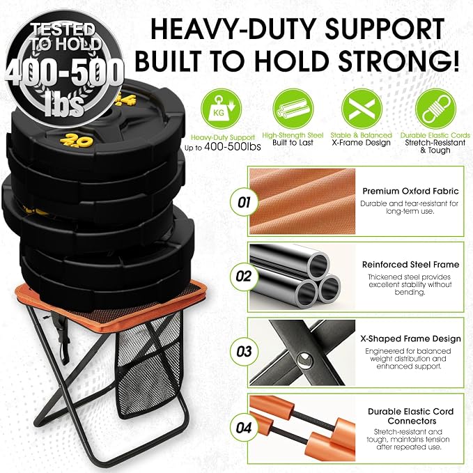 CAMDOOR Portable Collapsible Stool, 16″Folding Stool with 3 Side Pockets and Shoulder Strap, Extra Large Camping Chair Supports 400 lbs, Ultralight Portable Seat for Outdoor, Hiking, Fishing