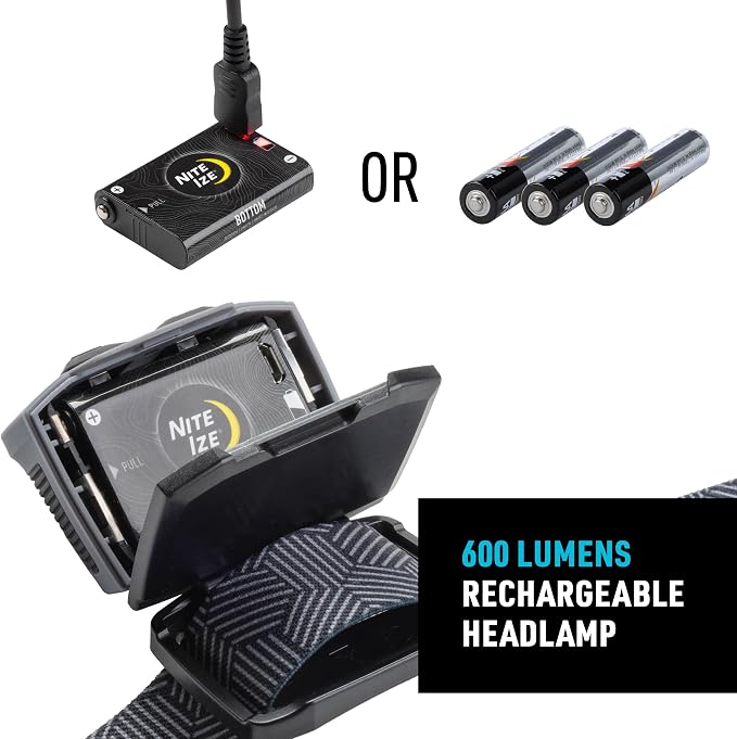 Nite Ize Radiant RH1 PowerSwitch Rechargeable Headlamp - Headlamp with Red Mode for Camping & Hiking - Rechargeable Battery - Hands-Free Light with 6 Modes Plus Lockout - Impact Resistant & IPX4 Rated