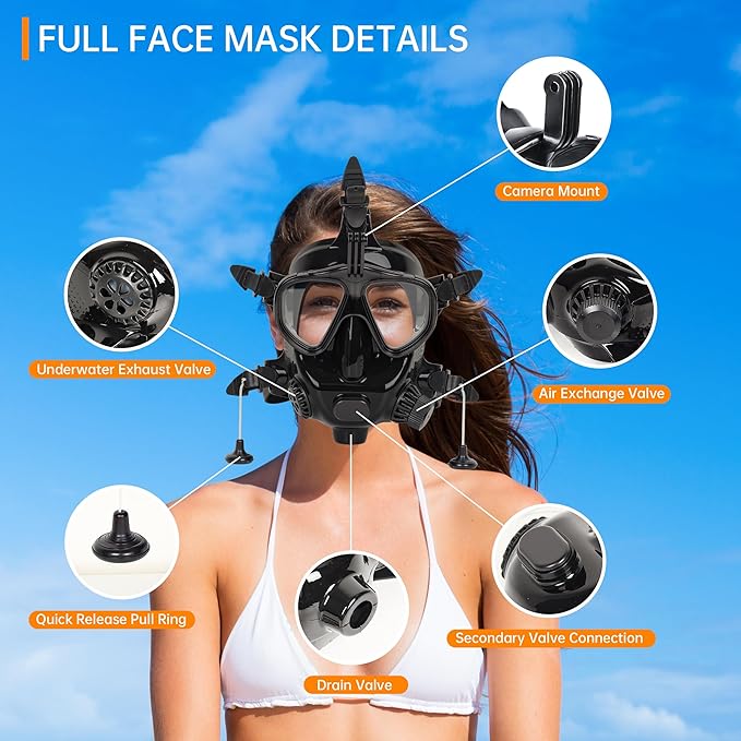 DIDEEP Full Face Diving Mask, Snorkeling Mask Adjustable Silicone for Adults, Scuba Mask with Camera Mount, 180° Panoramic View for Diving and Snorkeling