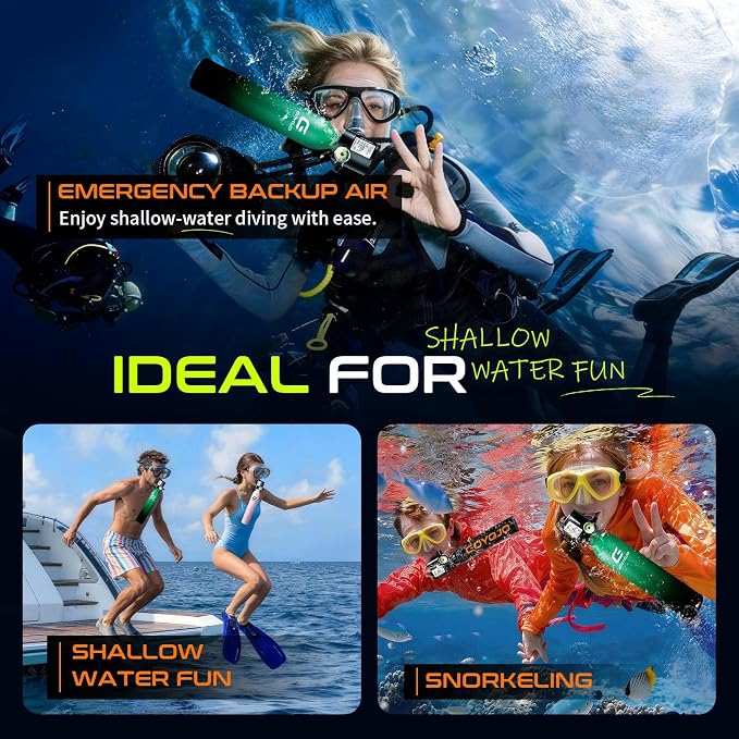 GOYOJO Mini Scuba Tank with DOT Certified, Portable Scuba Diving Kit with Optional Snorkel Mask Combo, Refillable Emergency Backup Pony Bottle for Snorkeling, Underwater Breathing, Training