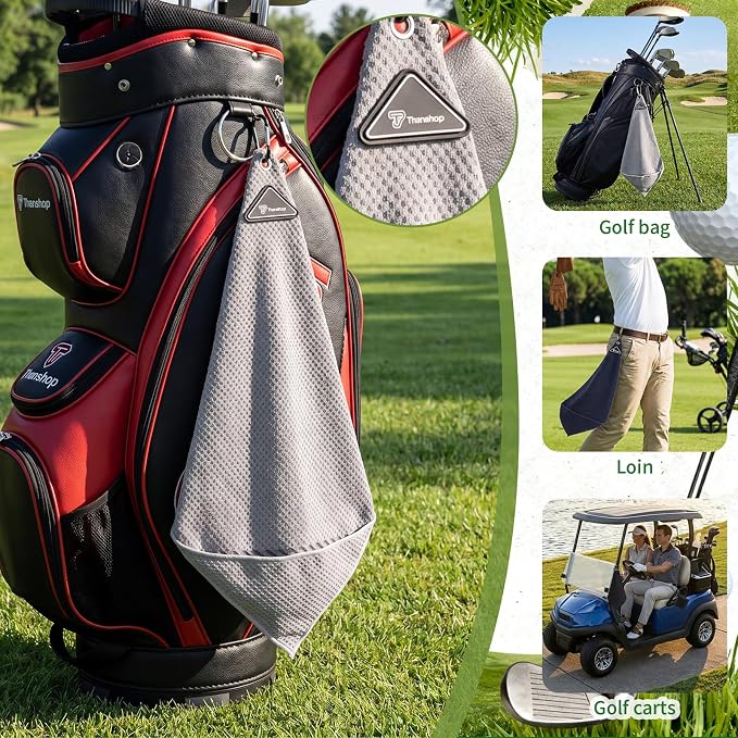 Thenshop 3 Pack Magnetic Golf Towels with Clips 16 x 16 Waffle Microfiber Cleaning Cloth with Internal Scrubbing Pocket and Carabiner Golf Accessories for Bags Carts Clubs Men Women