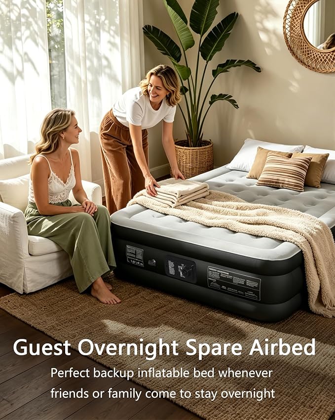 air Mattress Queen with Built in Pump – 18-Inch Thickened Inflatable Mattress for Easy Travel, Supports Up to 650 Pounds Pounds (Black, Queen)