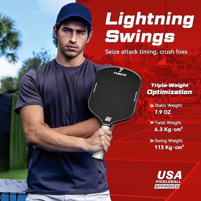Pickleball Paddles | USAPA Approved | Raw Carbon Fiber Face | Max Control & Effortless Power | 16MM Core Anti-Shock | Intermediates to Pros
