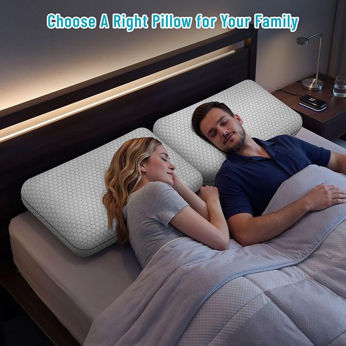 CushyOasis Memory Foam Pillows for Side, Back and Stomach Sleepers, Set of 2, Bed Pillow with Washable Cover and Breathable Mesh, Bed Pillow for Sleeping (Light Grey，Standard Size)