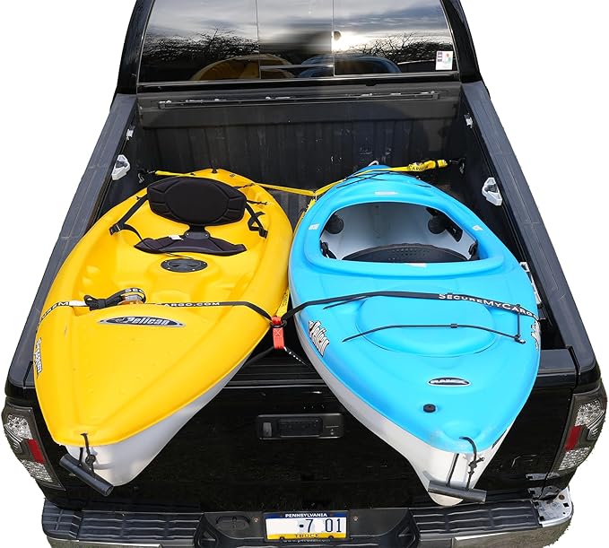 SecureMyCargo - Kayak & Paddleboard Truck Bed Strap – Fast 30‑Second Tie‑Down System for Pickups – Secure SUP, Canoe, or Kayak Without Ratchets or Knots–Dual Nose Strap System for 1 or 2 Watercraft