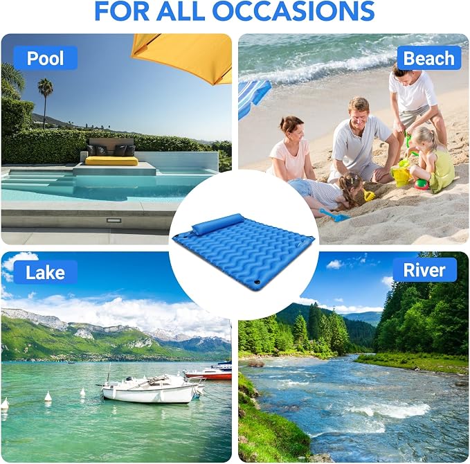 2-Person Inflatable Pool Float Adult, 71'' x 71'' Large Pool Lounger Float River Tube with Headrest, Adult Heavy Duty Pool Floats Mat for Swimming Pool, Raft for Pool Party, Lake, Beach, River