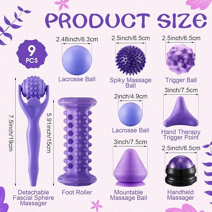 Ceenna 9 Pcs Massage Balls Set for Myofascial Point Release & Deep Massage Tissue Includes Lacrosse, 360° Rotating Mountable Ball, Spiky Balls, Hand Exercise Ball, Foot Roller