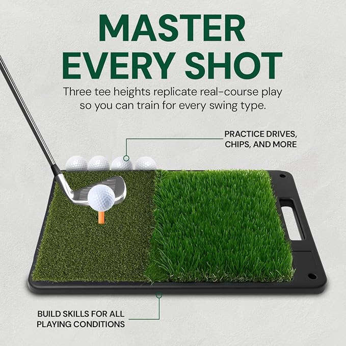 Golf Practice Net with Dual Mats, 3 Tees & 5 Balls – Golf Training Net for Indoor/Outdoor Swing Practice, Backyard Driving & Chipping Set, Portable Training Aid, Great Gift for Men