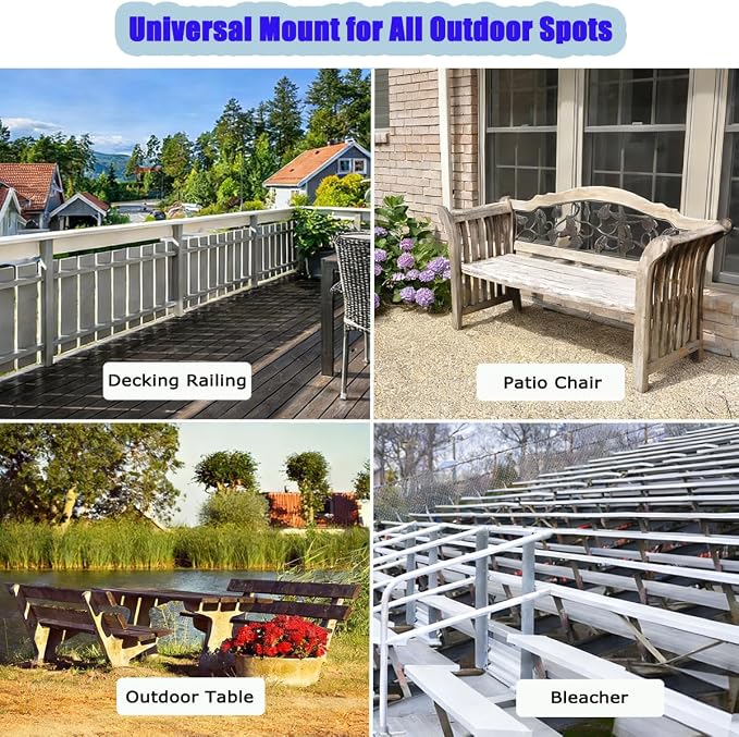JINHAN Stainless Steel Patio Umbrella Clamp - 360° Rotatable Balcony Railing Holder for Bleachers, Fence & Outdoor Deck