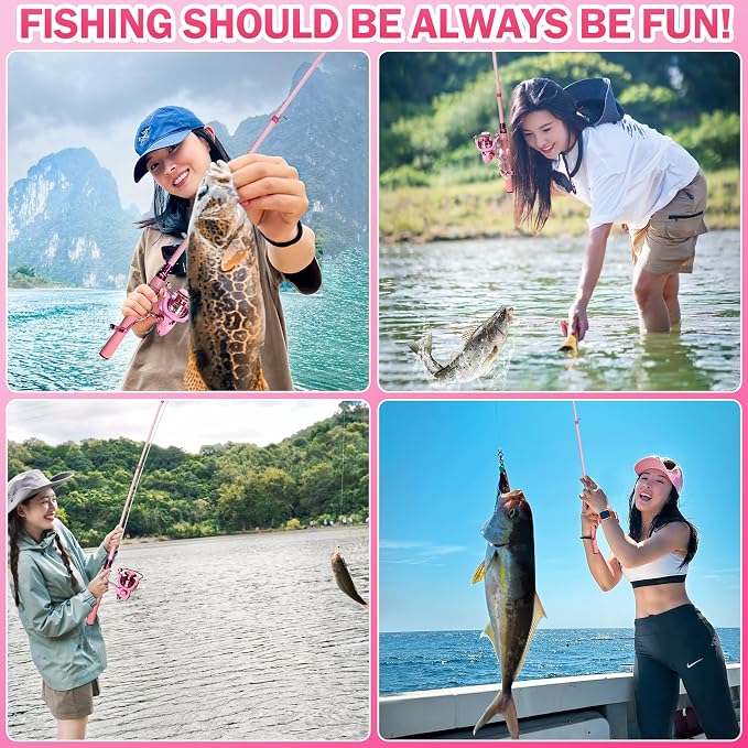 Fishing Rod and Reel Combos, Carbon Fiber Telescopic Fishing Pole Kit with Spinning Reel, Fishing Line, Fishing Lures, Travel Bag for Woman Girl Beginner Saltwater Freshwater