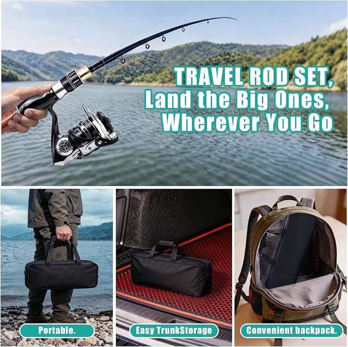 Fishing Rod and Reel Combo Kit, 2PACK Carbon Fiber Telescopic Fishing Pole | 2PACK Portable Spinning Reel Set with Lures,Lines,and Carry Bag for Travel Outdoor Fishing