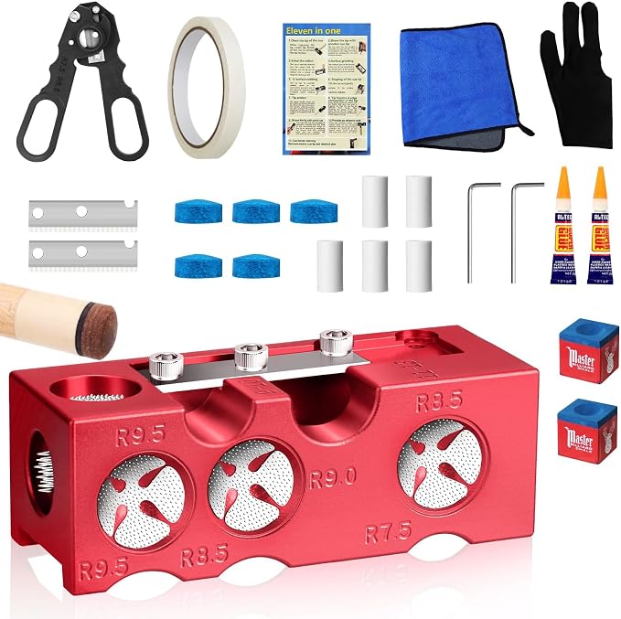 Pool Cue Tip Shaper, Pool cue Tips Replacement kit, Billiards Accessories Tool, Pool Stick Tips (red)
