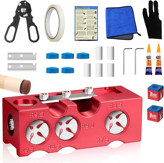 Pool Cue Tip Shaper, Pool cue Tips Replacement kit, Billiards Accessories Tool, Pool Stick Tips (red)