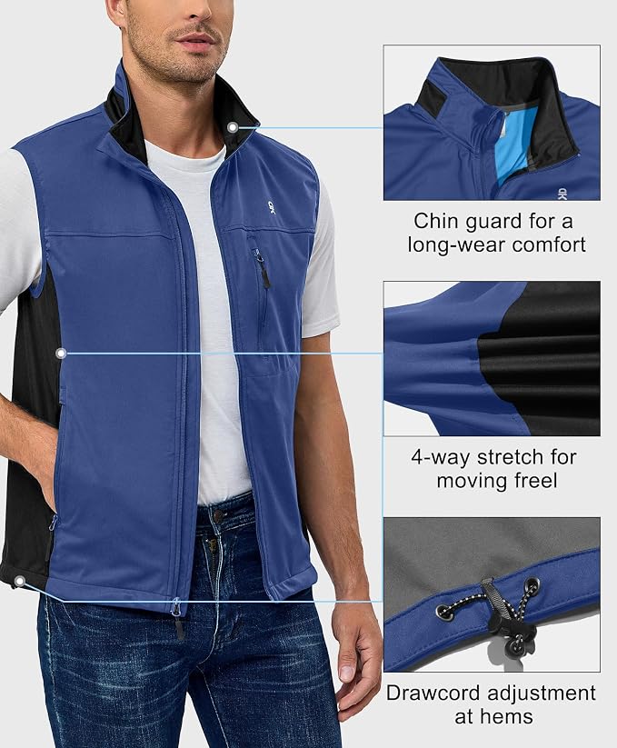 Little Donkey Andy Men's Lightweight Softshell Vest, Windproof Sleeveless Jacket for Running, Hiking, Cycling, Golf