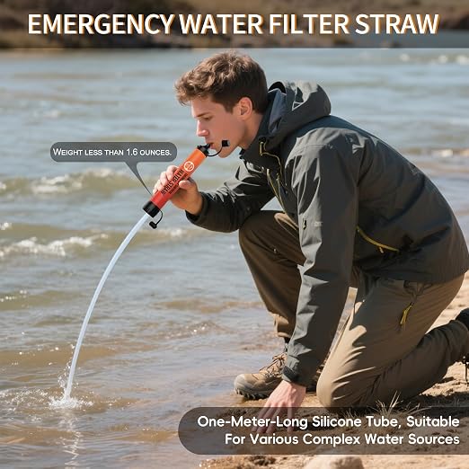 Water Filter Straw, Personal Water Filtration System, Water Purifier, Outdoor Emergency Survival Gear and Equipment for Hiking Camping Accessories Travel Fishing Emergency Preparedness (2PCS)