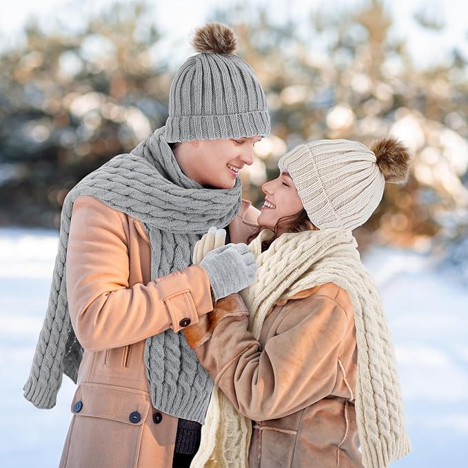 16 Pcs Women Hat Scarf Gloves Ear Muffs Set Winter Knitted Pom Beanie Hats Scarf Touch Screen Gloves for Men Adult Homeless