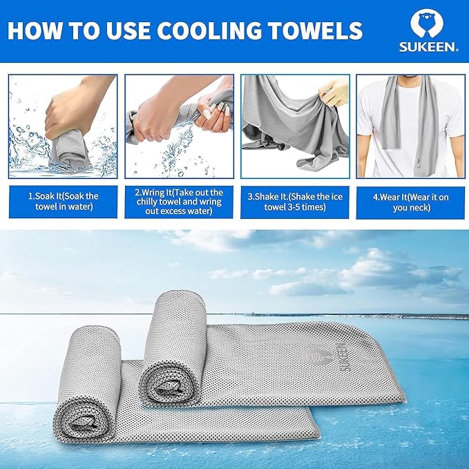 Sukeen 8 Pack Cooling Towels (40"x12"), Ice Towels for Hot Weather, Cooling Towels for Neck and Face, Soft Breathable Sweat Towel for Gym, Sport, Yoga, Golf, Workout, Camping, Running