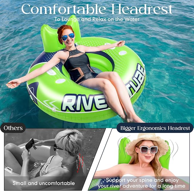 8 Pcs 53'' River Tubes for Floating Heavy Duty Inflatable River Floats for Adults Large Lake Tube Float with 2 Cup Holders & Comfortable Backrest Recreational Pool Water Rafts Holds 300lb