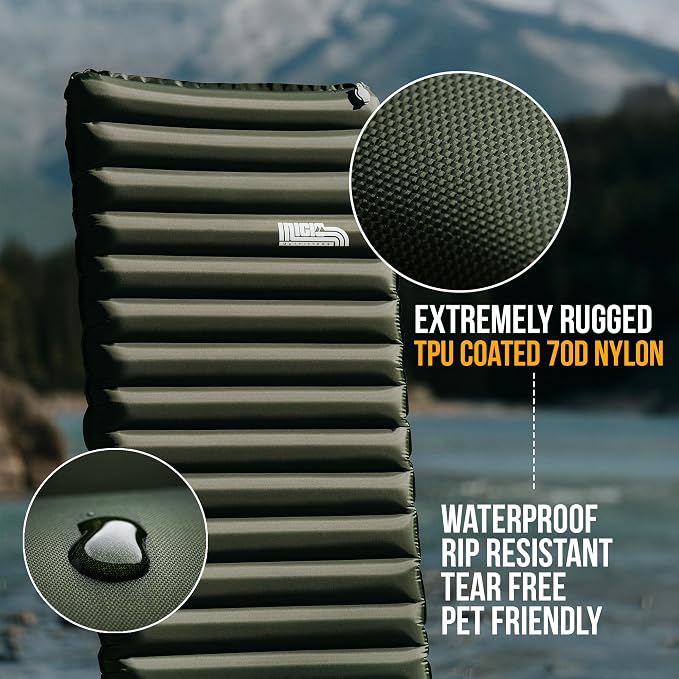 Ultralight Camping Sleeping Pad, Sleeping Mat for Backpacking, Rugged Camping Mat, Inflatable Mattress, Inflation Pump Sack & Repair Kit Included