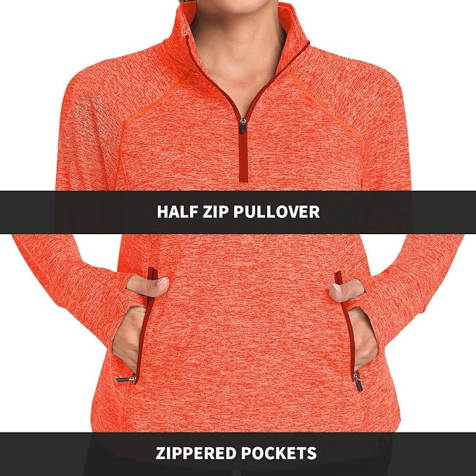 Soneven Women's Thermal Fleece Running Shirts Warm Winter Pullover Cold Weather Workout Hiking Tops with Thumb Holes Pockets