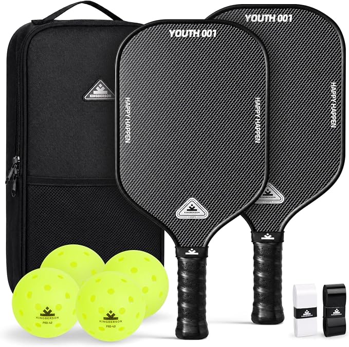 Carbon Fiber Pickleball Paddles Set of 2, with Balls, Bag & Grip Tape | Carbon Fiber Paddles with Honeycomb Core Deliver Spin, Control and Comfort for All Skill Levels