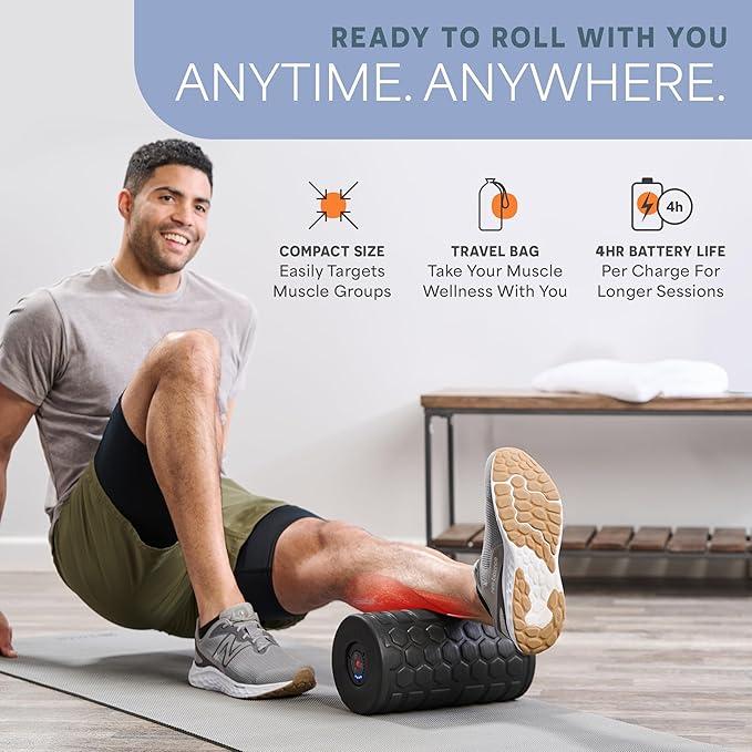 LifePro Surger Vibrating Foam Roller — Electric 4-Speed Deep Tissue Massager with Built-in Timer — Full Body Massage and Comfort for Back, Legs or Lats