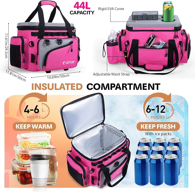 Goture Pink Fishing Rod and Reel Combos with Cooler Tackle Bag, 6FT-9FT Telescopic Fishing Pole with Spinning Reel,4 3600 Trays,Lures,Pliers,Travel Full Kit for Freshwater Saltwater, Women/Beginners