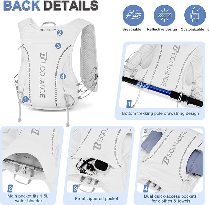 BECOJADDE 5L Running Vest for Women, Hydration Backpack Lightweight & Breathable for Trail Running, Marathon, Hiking, Cycling