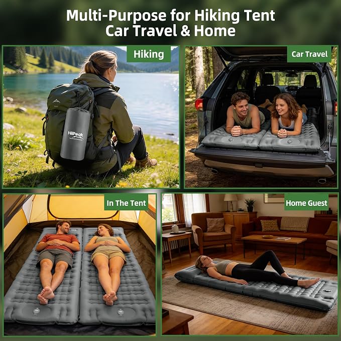 HiiPeak Ultralight Camping Sleeping Pad, 12cm Thickened Sleeping Mat with Pillow and Built-in Foot Pump,Inflatable Camping Air Mattress for Camping, Backpacking, Hiking, Tent Trap Traveling