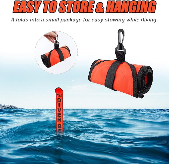 Surface Marker Buoy, Scuba Diving Surface Marker Signal Tube with Reflective Strip and Plastic Clip