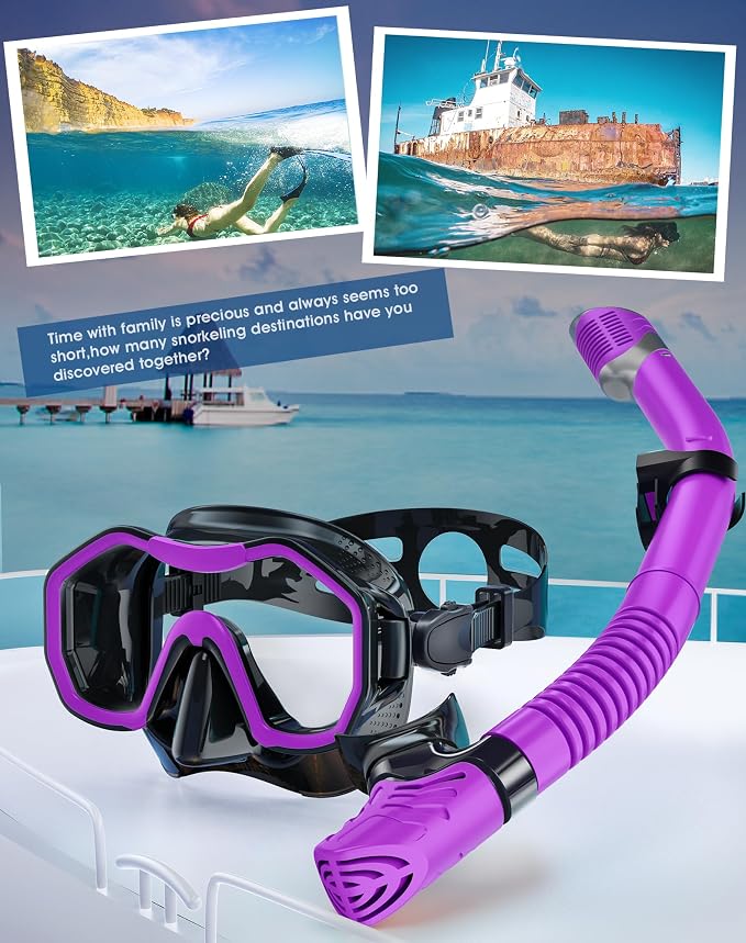 Snorkeling Gear for Adults Kids, Dry-Top Snorkel Set, 180°Panoramic Wide View Diving Mask Breathing Freely Snorkel Mask for Snorkeling Scuba Diving Swimming Travel