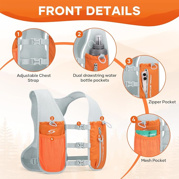 Maelstrom Running Vest,500ml Soft Flask Hydration Pack for Trail Marathon | BPA-Free Flask, Breathable Mesh, Bounce-Free Fit, Adjustable Compression, Reflective, Multi-Pockets, For Cycling, Hiking