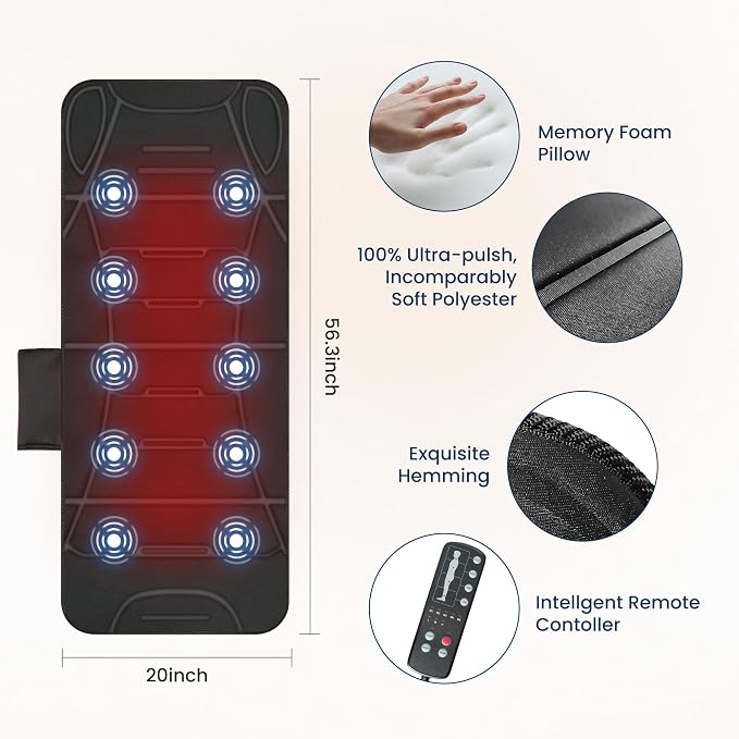 COMFIER Full Body Massage Mat with Heat, Back Massager with 10 Vibration Motors, 4 Heating Zones, Foldable Relaxation Pad for 3 Adjustable Intensity– Vibration Massage Only, Gift for Men Women