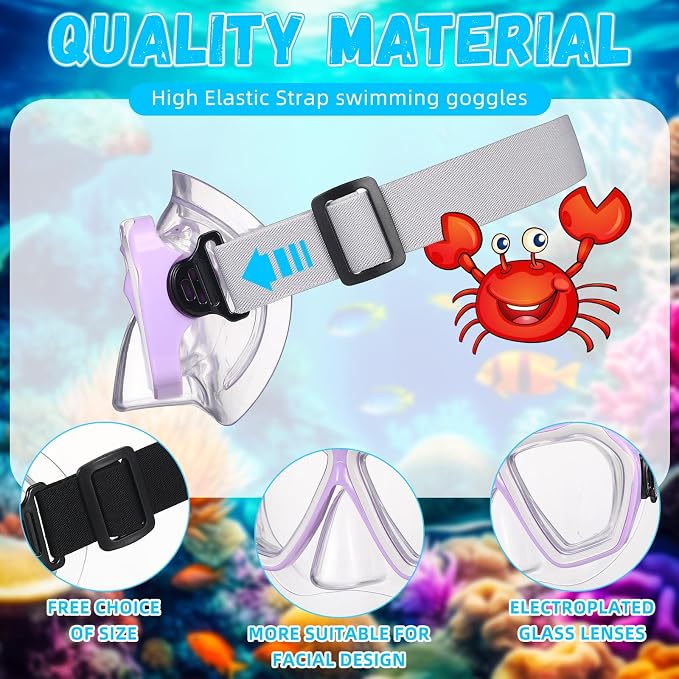 Fabbay 6 Pcs Adult Youth Swim Goggles with Nose Cover Elastic Strap Anti Fog Waterproof Snorkel Wide View Diving Swim Mask