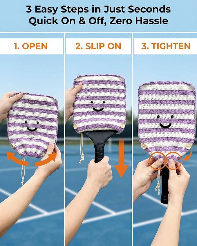 Crochet Pickleball Paddle Cover Gift - Handmade Case for Women&Men - Cute Accessories with Prensent Bag - Ready to Wrap for Players, Friends & Family, Thoughtful Holiday Crochet Set