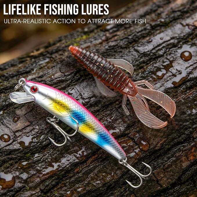 THKFISH 400PCS Fishing Lures Accessories Kit with Large 3-Layer Tackle Box Complete Freshwater Bass Fishing Gear Tools Set with Pliers, Fish Scale, Spinner bait, Hooks, Weights Sinkers, Gift for Women