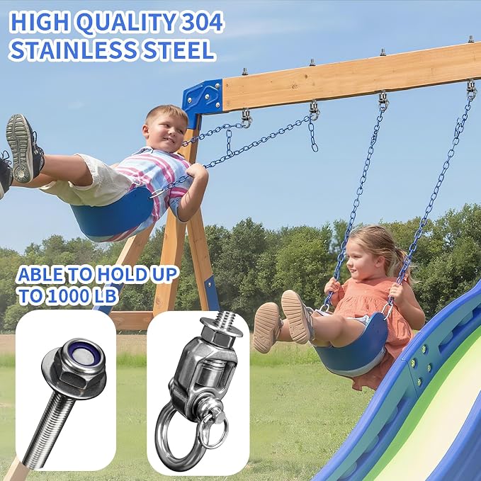 4 Heavy Duty Swing Hangers 360° Bearing Stainless Steel Swing Hooks 1000LBS Capacity Playground Sandbag Hammock Chair Porch Swing