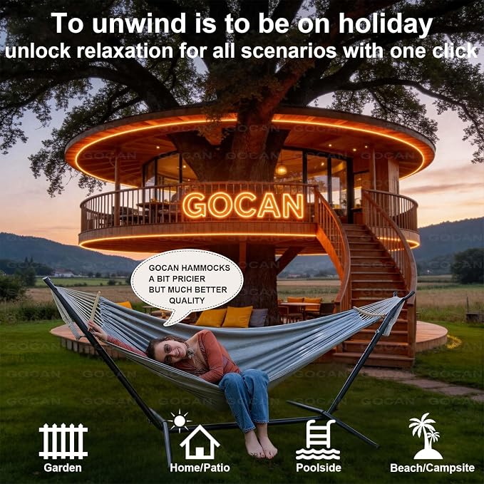 Double Hammock 2 Person Extra Large 220x150cm Total Length 330cm Load 500lb Canvas Cotton Hammock for Patio Porch Garden Backyard Lounging Outdoor and Indoor with Removable Spreader bar