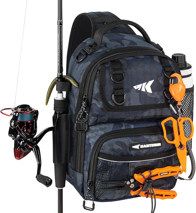 KastKing BaitSpace Fishing Sling Bag, Fishing Backpack with Rod & Beverage Holder, Tackle Bag for Fishing Gear