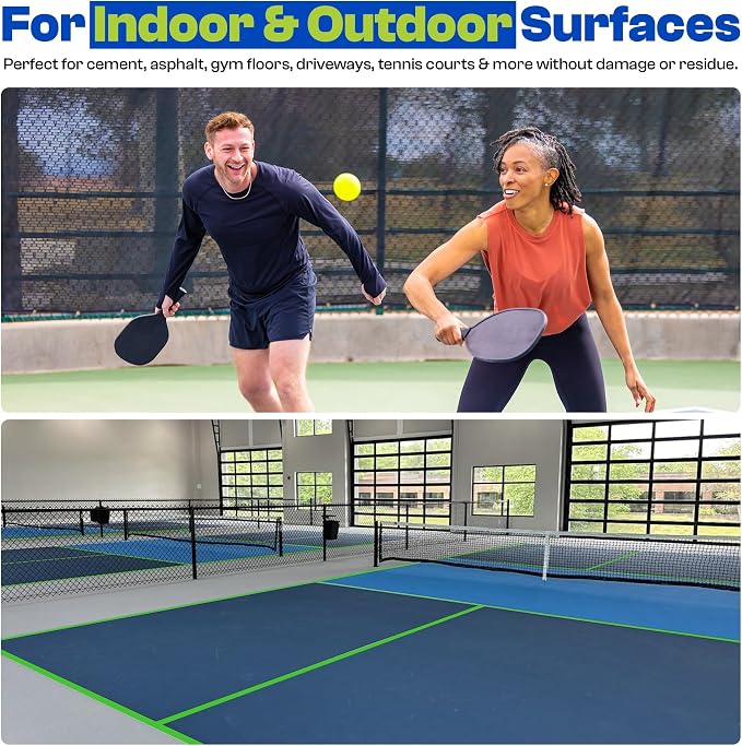 Pickleball Court Marking Kit | Pre-Measured Lines for Indoor/Outdoor Use | Pre-Measured & Pre-Cut, Ready-to-Apply Lines, Indoor & Outdoor Use, Waterproof, No Residue, Temporary or Permanent