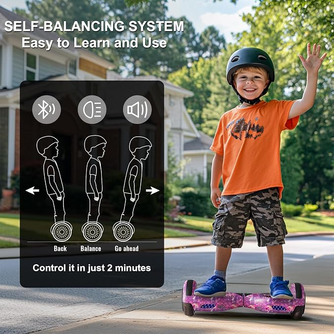 Kids Scooter with Bluetooth Speaker & Corlorful LED Lights, Dual 250W Motor 7.5 Mph Speed, Gifts for All Ages